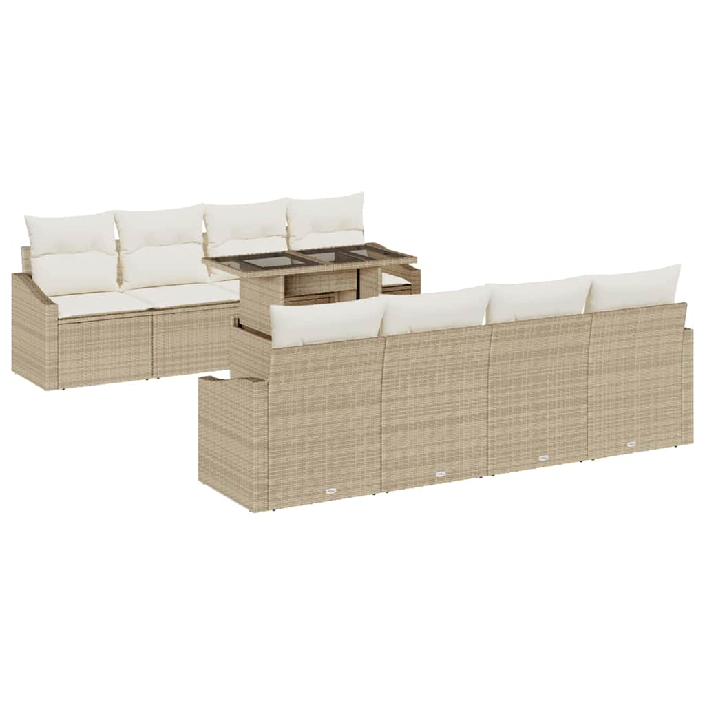 Garten-Sofa-Set mit Speicher 9 pcs Beige Poly Rattan